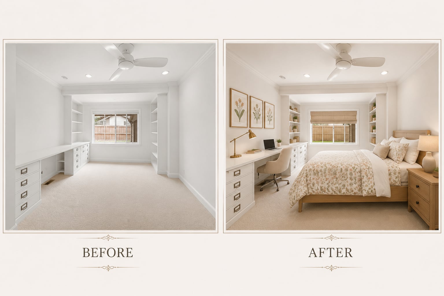 Bedroom & Office — before and after