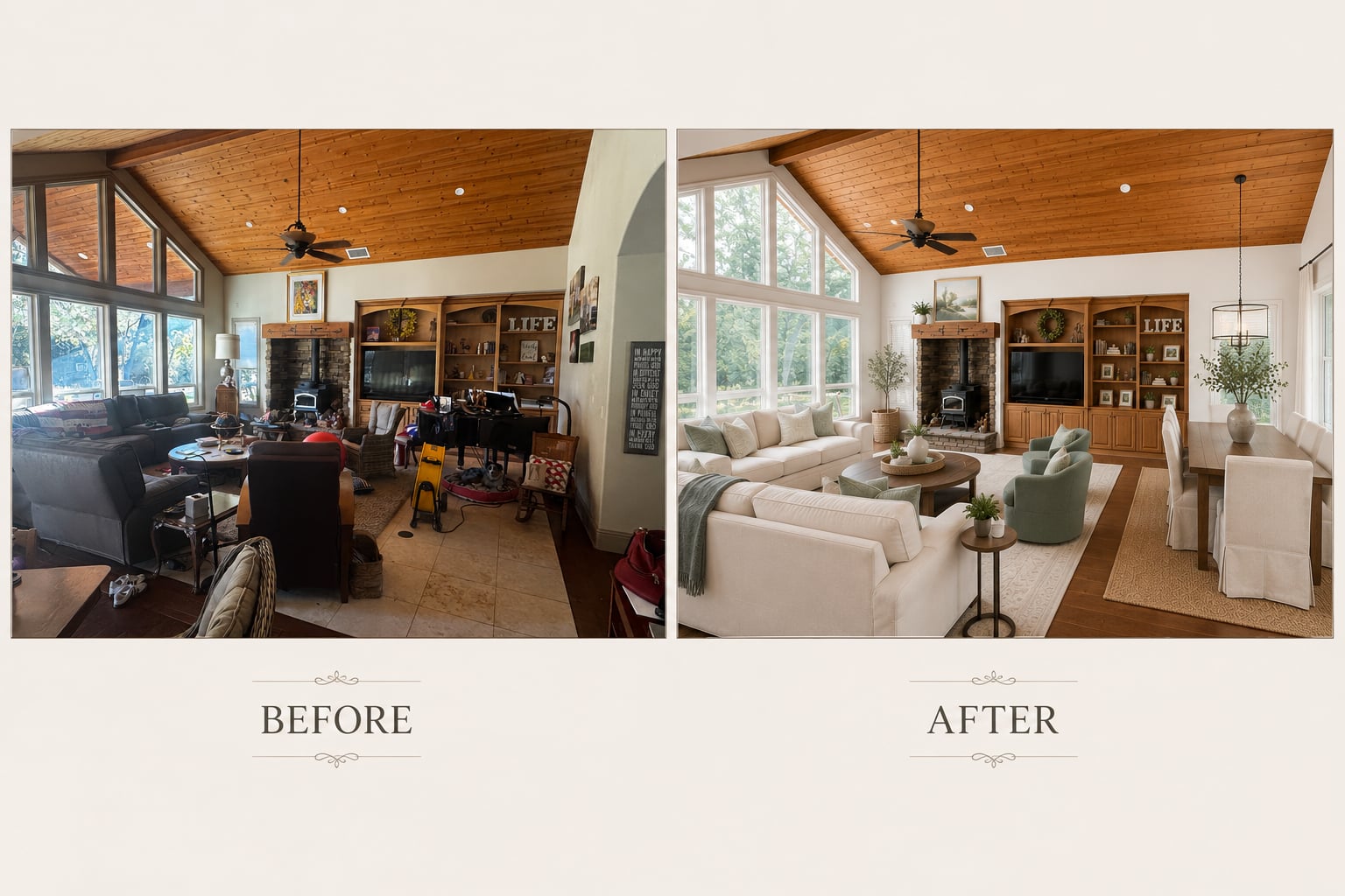 Living Room — before and after